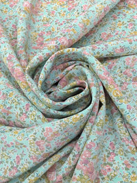 Robin's Egg Blue/Rose Pink/Dark Marigold/Multi 100% Polyester Floral Print Crepe de Chine - NY Designer - 60W