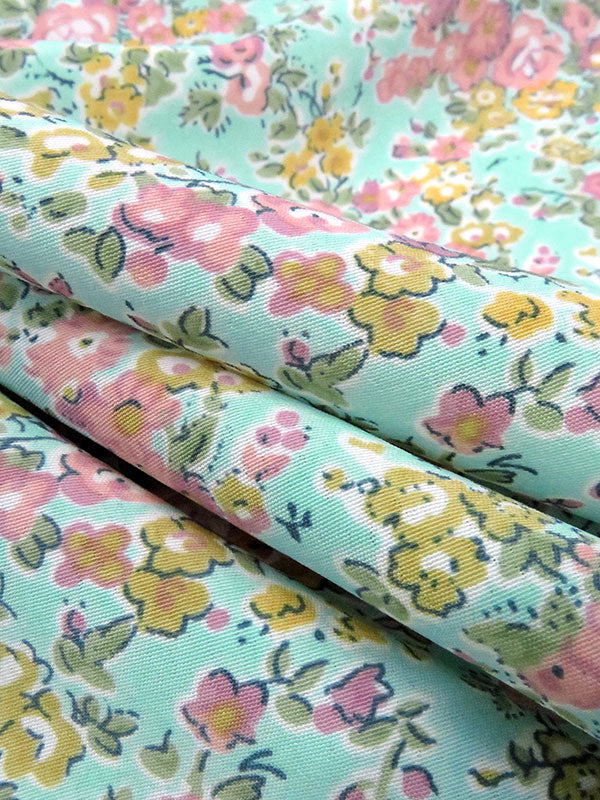 Robin's Egg Blue/Rose Pink/Dark Marigold/Multi 100% Polyester Floral Print Crepe de Chine - NY Designer - 60W