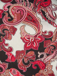 Strawberry Red/Alabaster/Dark Taupe 100% Polyester Ornate Floral Paisley Print Georgette 56W