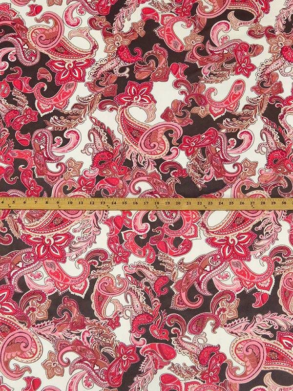 Strawberry Red/Alabaster/Dark Taupe 100% Polyester Ornate Floral Paisley Print Georgette 56W