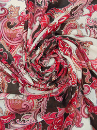 Strawberry Red/Alabaster/Dark Taupe 100% Polyester Ornate Floral Paisley Print Georgette 56W