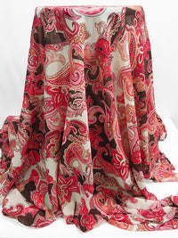 Strawberry Red/Alabaster/Dark Taupe 100% Polyester Ornate Floral Paisley Print Georgette 56W