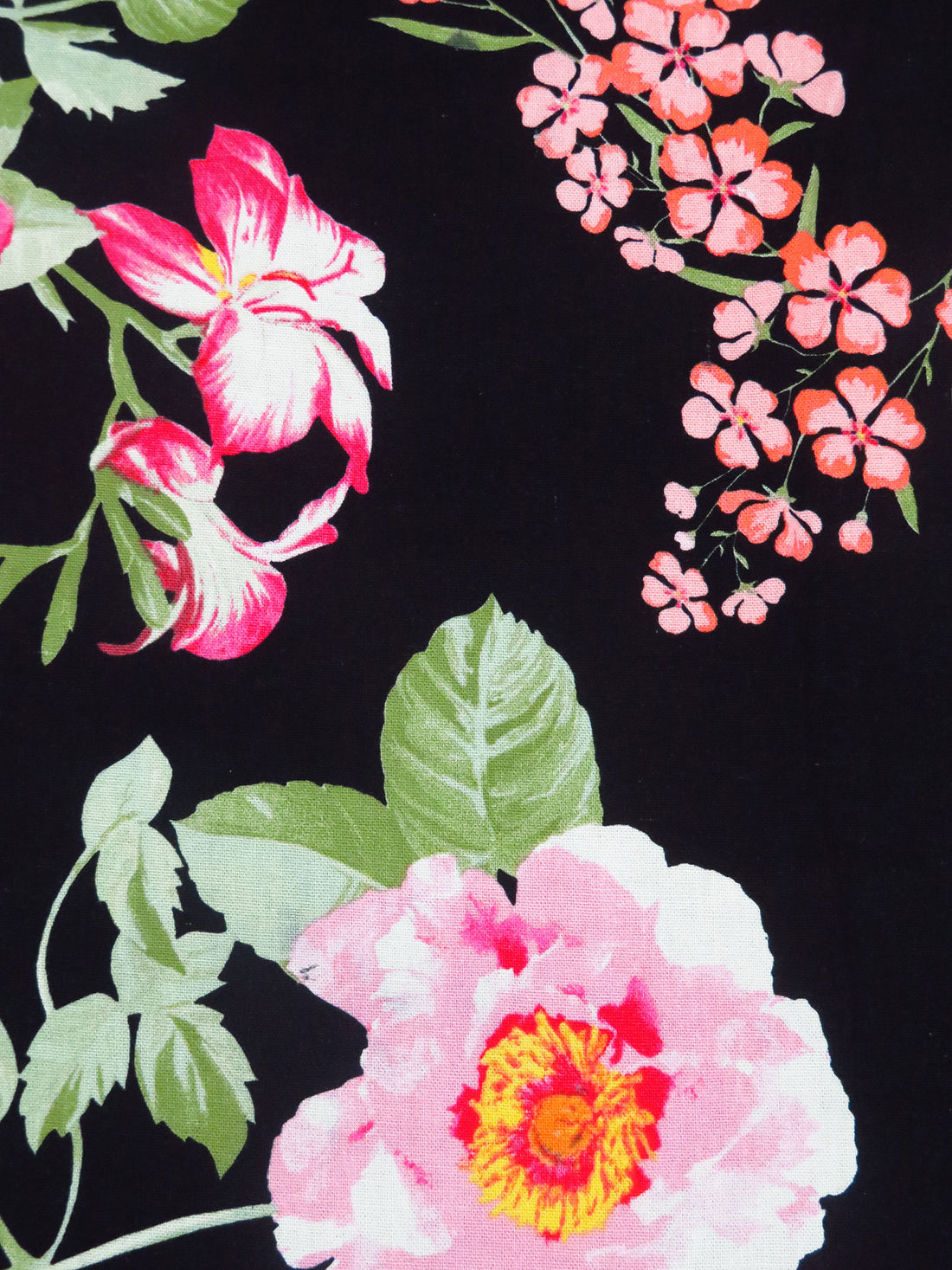 Black/Asparagus/Light Pink/Multi Rayon/Linen Large Floral Stems Print Shirt Weight Woven 54W