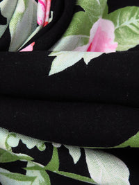 Black/Asparagus/Light Pink/Multi Rayon/Linen Large Floral Stems Print Shirt Weight Woven 54W