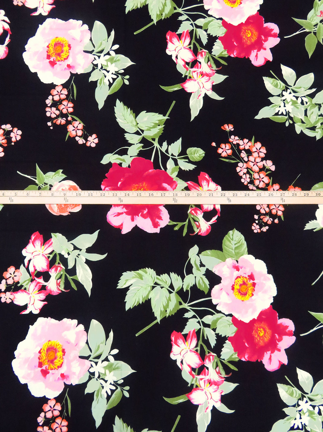 Black/Asparagus/Light Pink/Multi Rayon/Linen Large Floral Stems Print Shirt Weight Woven 54W