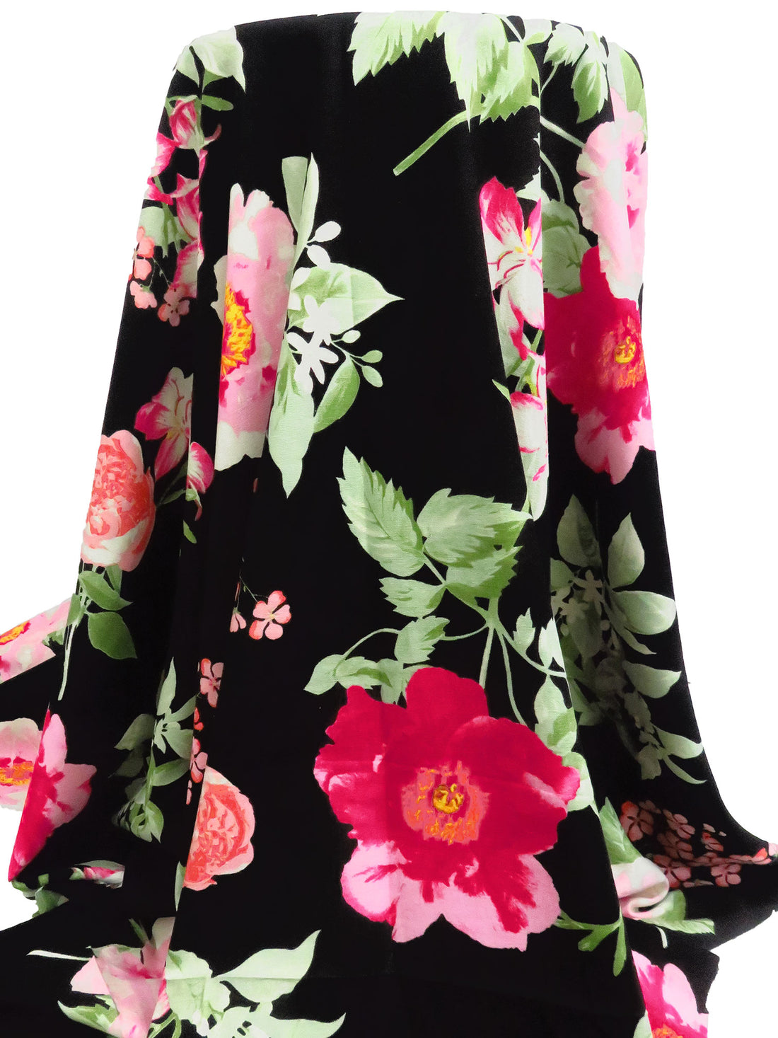 Black/Asparagus/Light Pink/Multi Rayon/Linen Large Floral Stems Print Shirt Weight Woven 54W