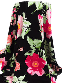 Black/Asparagus/Light Pink/Multi Rayon/Linen Large Floral Stems Print Shirt Weight Woven 54W