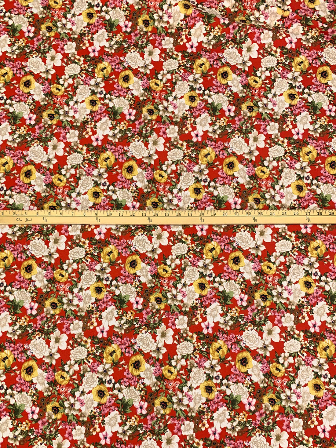 Paprika Red/Blush Pink/Black/Multi Polyester/Lycra Floral Print Stretch Twill Blouse Weight Woven 58W