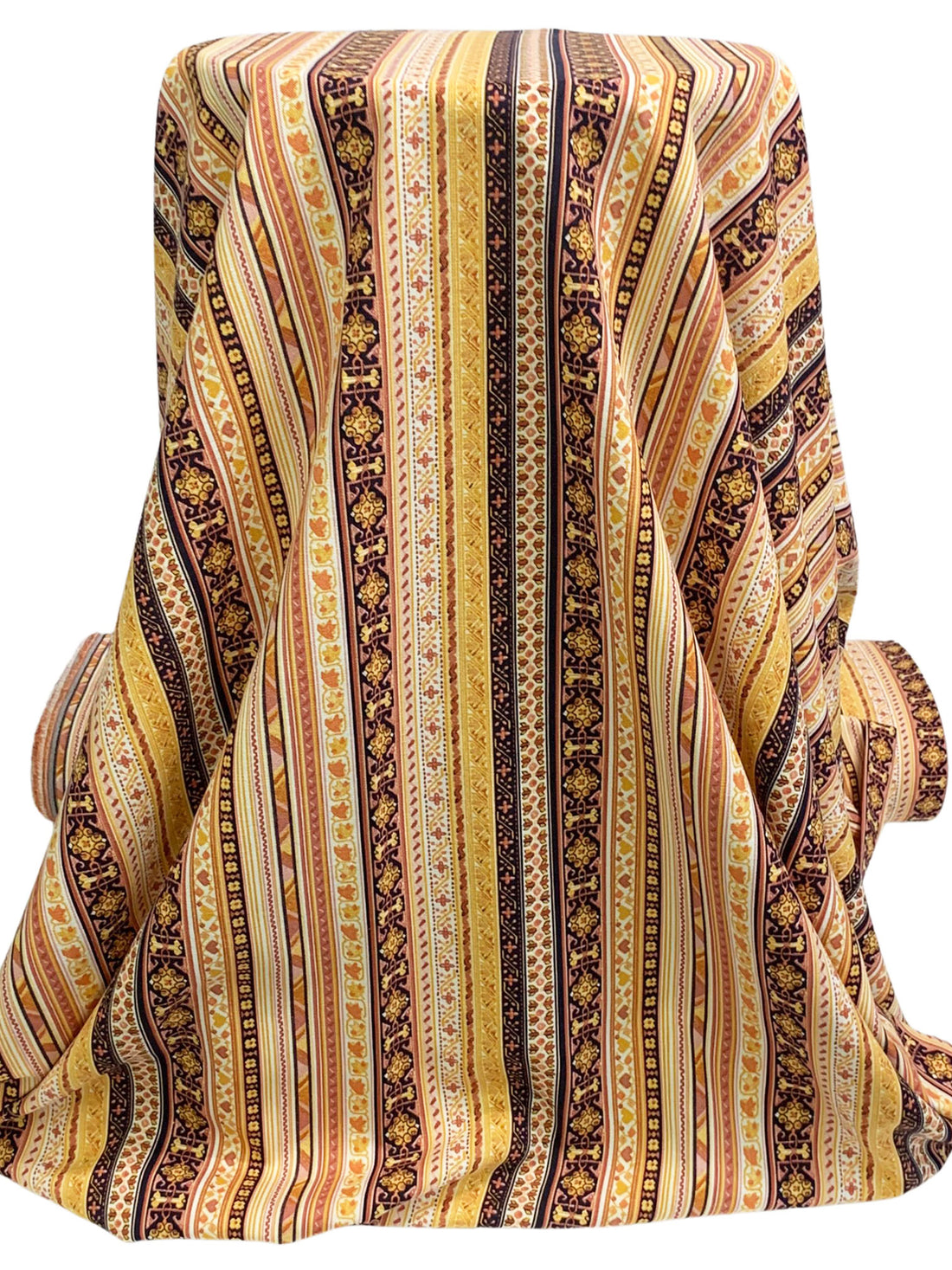 Maize/Black/Multi Rayon/Linen Vertical Stylized Stripe Shirt Weight Woven 53W