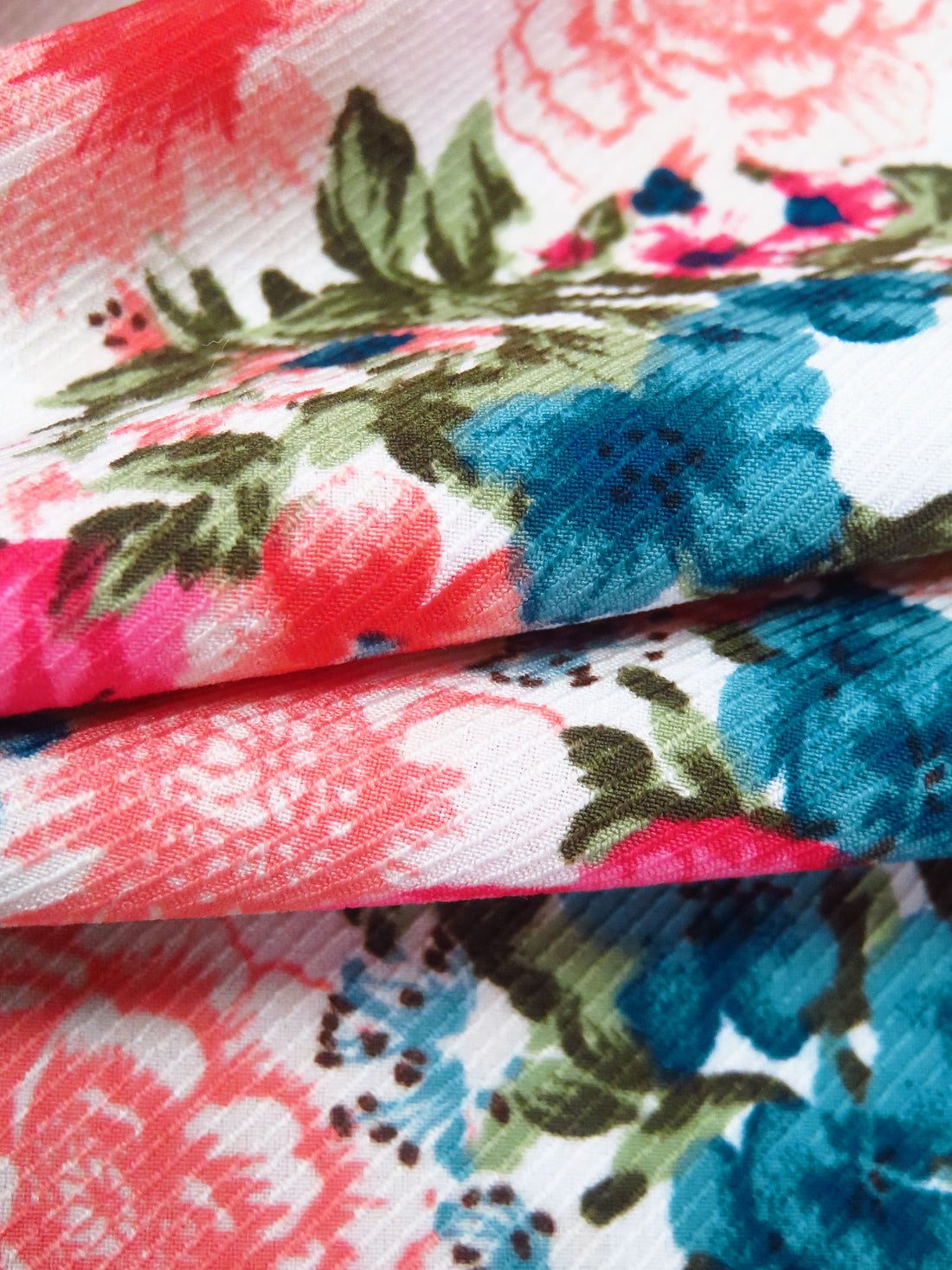 Coral Pink/White/Moonstone/Multi Polyester/Lycra Mixed Floral Print Twill Blouse Weight Woven 58W