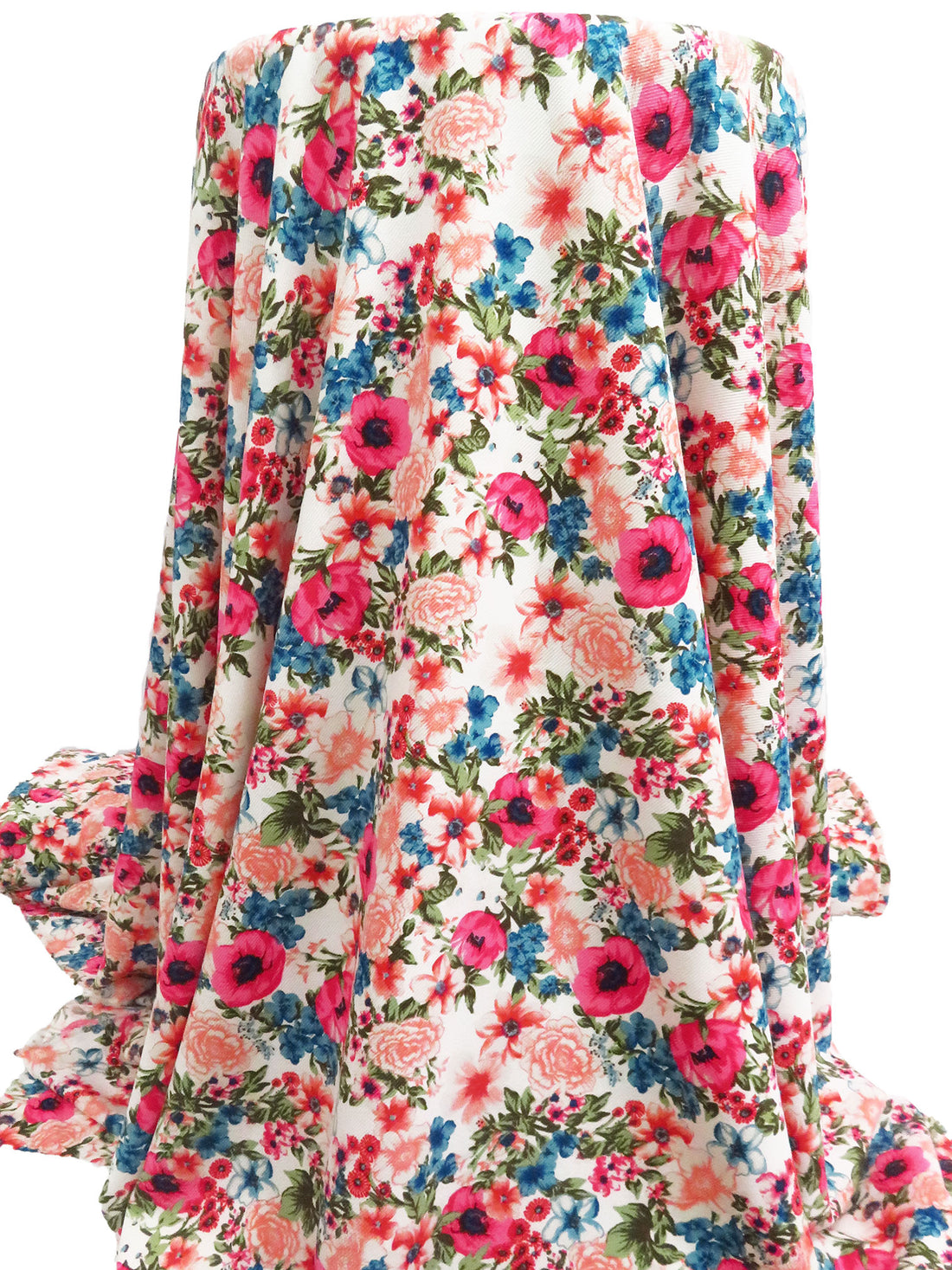 Coral Pink/White/Moonstone/Multi Polyester/Lycra Mixed Floral Print Twill Blouse Weight Woven 58W