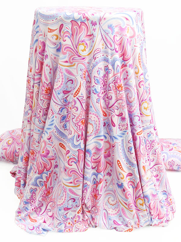 Brink Pink/Blue Lavender/White/Multi Rayon/Lycra Paisley Print Jersey Knit - NY Designer - 64W