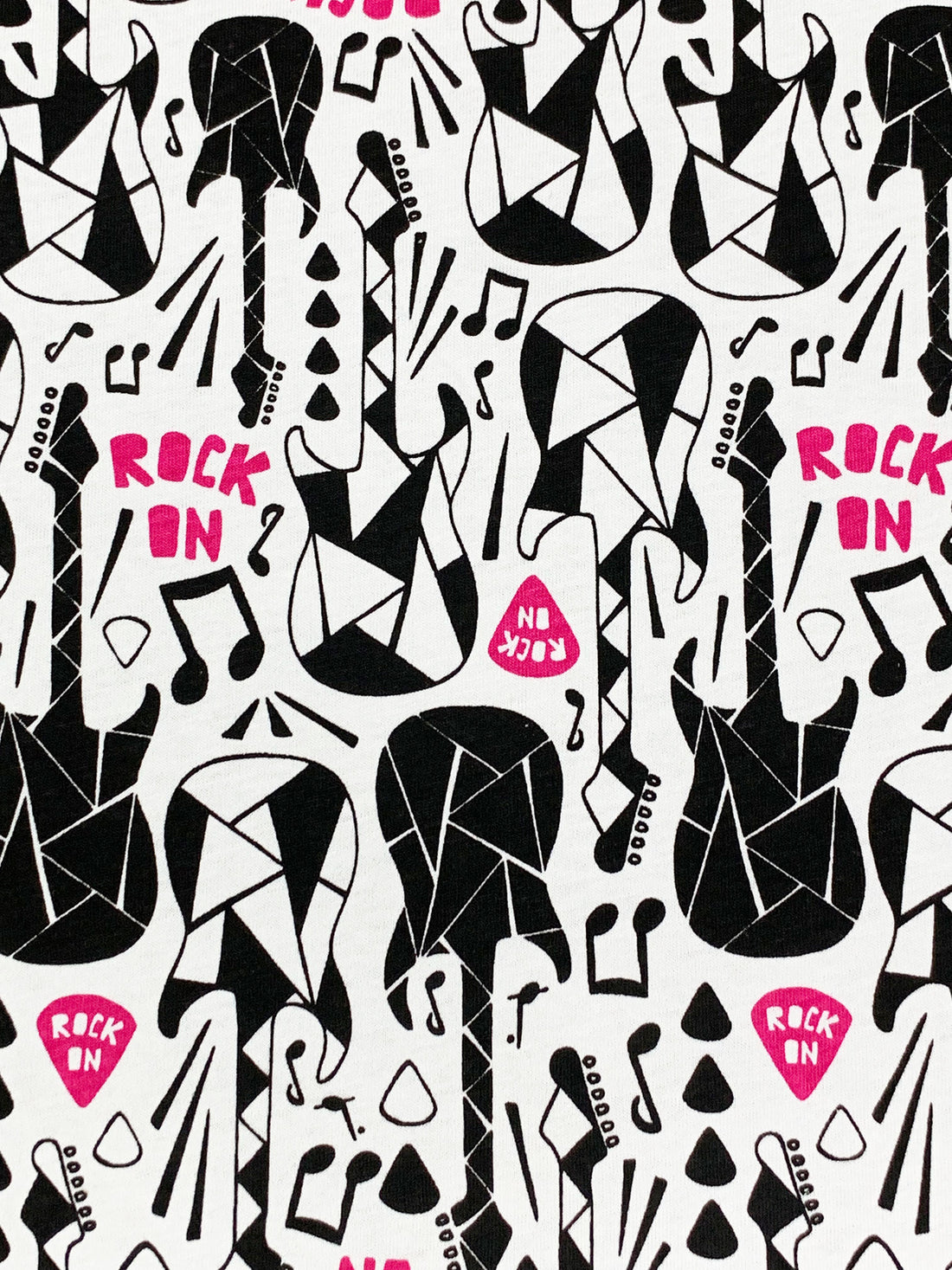 White/Black/Dark Pink 100% Cotton Geometric Guitar Print Jersey Knit 65W