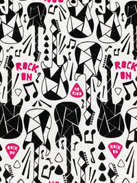 White/Black/Dark Pink 100% Cotton Geometric Guitar Print Jersey Knit 65W