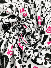White/Black/Dark Pink 100% Cotton Geometric Guitar Print Jersey Knit 65W