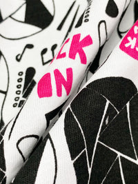 White/Black/Dark Pink 100% Cotton Geometric Guitar Print Jersey Knit 65W