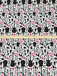 White/Black/Dark Pink 100% Cotton Geometric Guitar Print Jersey Knit 65W