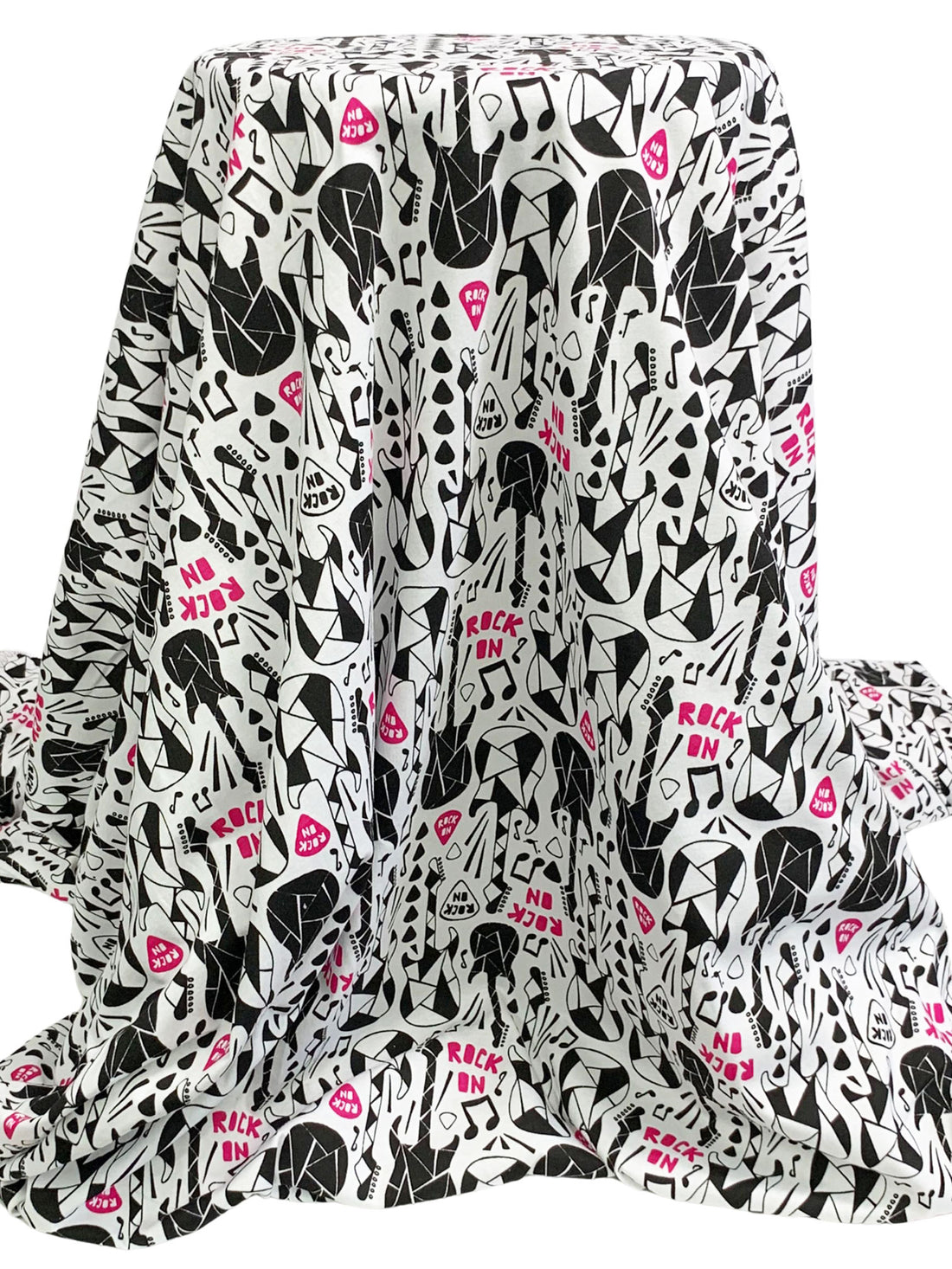 White/Black/Dark Pink 100% Cotton Geometric Guitar Print Jersey Knit 65W