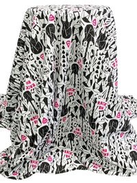 White/Black/Dark Pink 100% Cotton Geometric Guitar Print Jersey Knit 65W