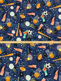 Navy/Orange/Multi Cotton/Lycra All-Star Sports Print Jersey Knit 66W