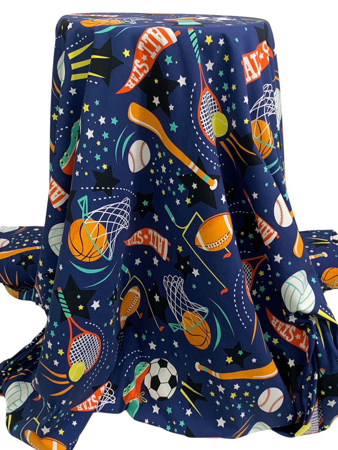 Navy/Orange/Multi Cotton/Lycra All-Star Sports Print Jersey Knit 66W