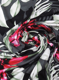 Sage/Rose Red/Black/Multi Rayon/Lycra Tropical Floral Print Jersey Knit - NY Designer - 60W