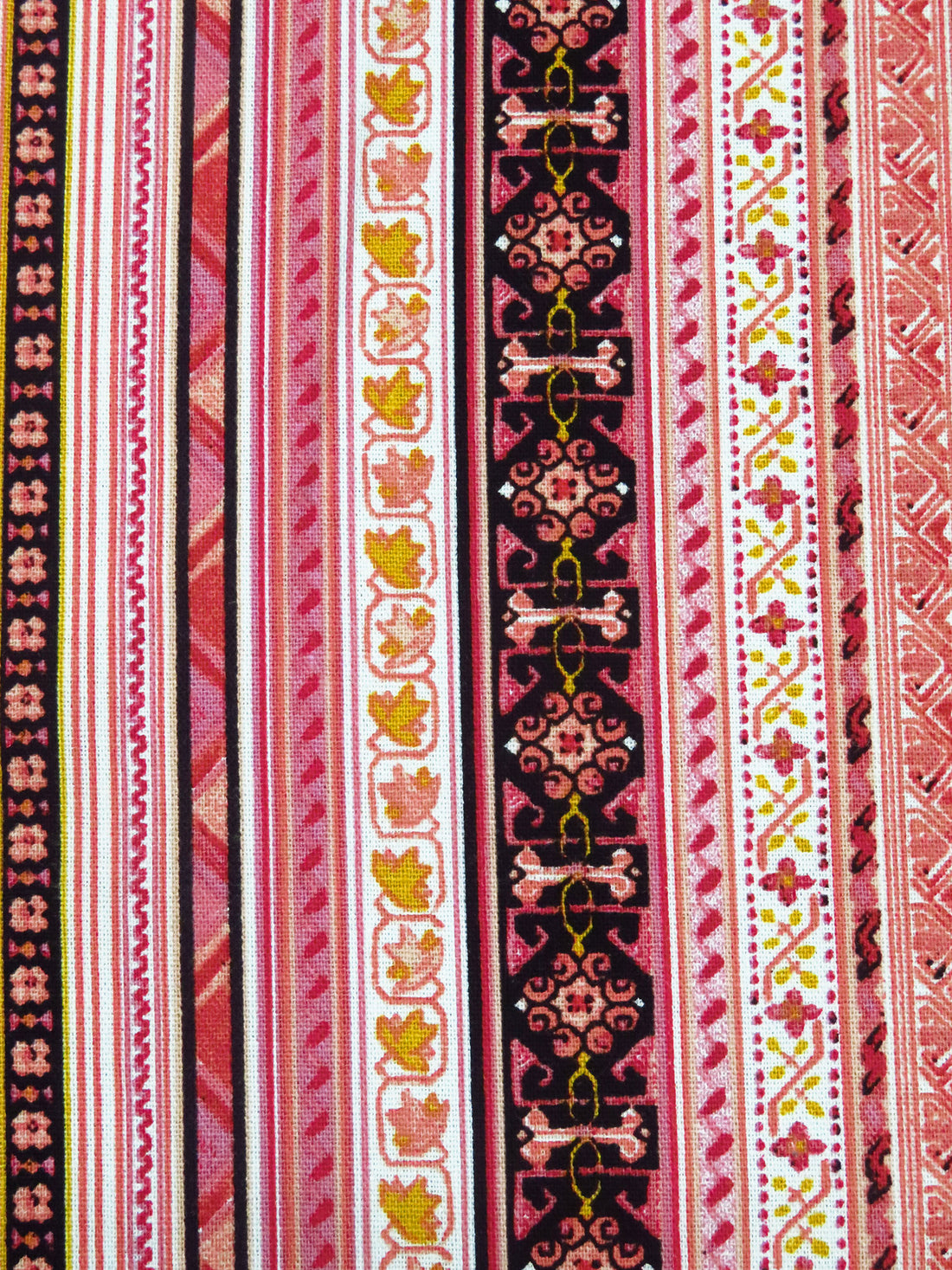 Dark Dusty Rose/Black/Dark Goldenrod/Multi Rayon/Linen Various Ornate Vertical Stripe Print Shirt Weight Woven 54W