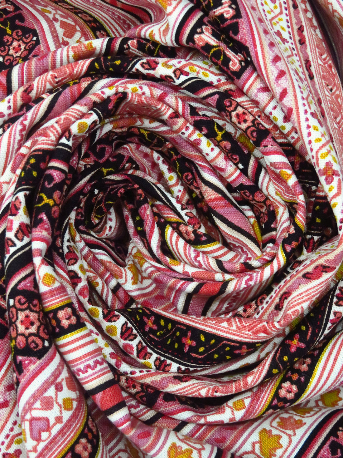Dark Dusty Rose/Black/Dark Goldenrod/Multi Rayon/Linen Various Ornate Vertical Stripe Print Shirt Weight Woven 54W