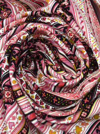 Dark Dusty Rose/Black/Dark Goldenrod/Multi Rayon/Linen Various Ornate Vertical Stripe Print Shirt Weight Woven 54W