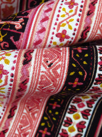 Dark Dusty Rose/Black/Dark Goldenrod/Multi Rayon/Linen Various Ornate Vertical Stripe Print Shirt Weight Woven 54W