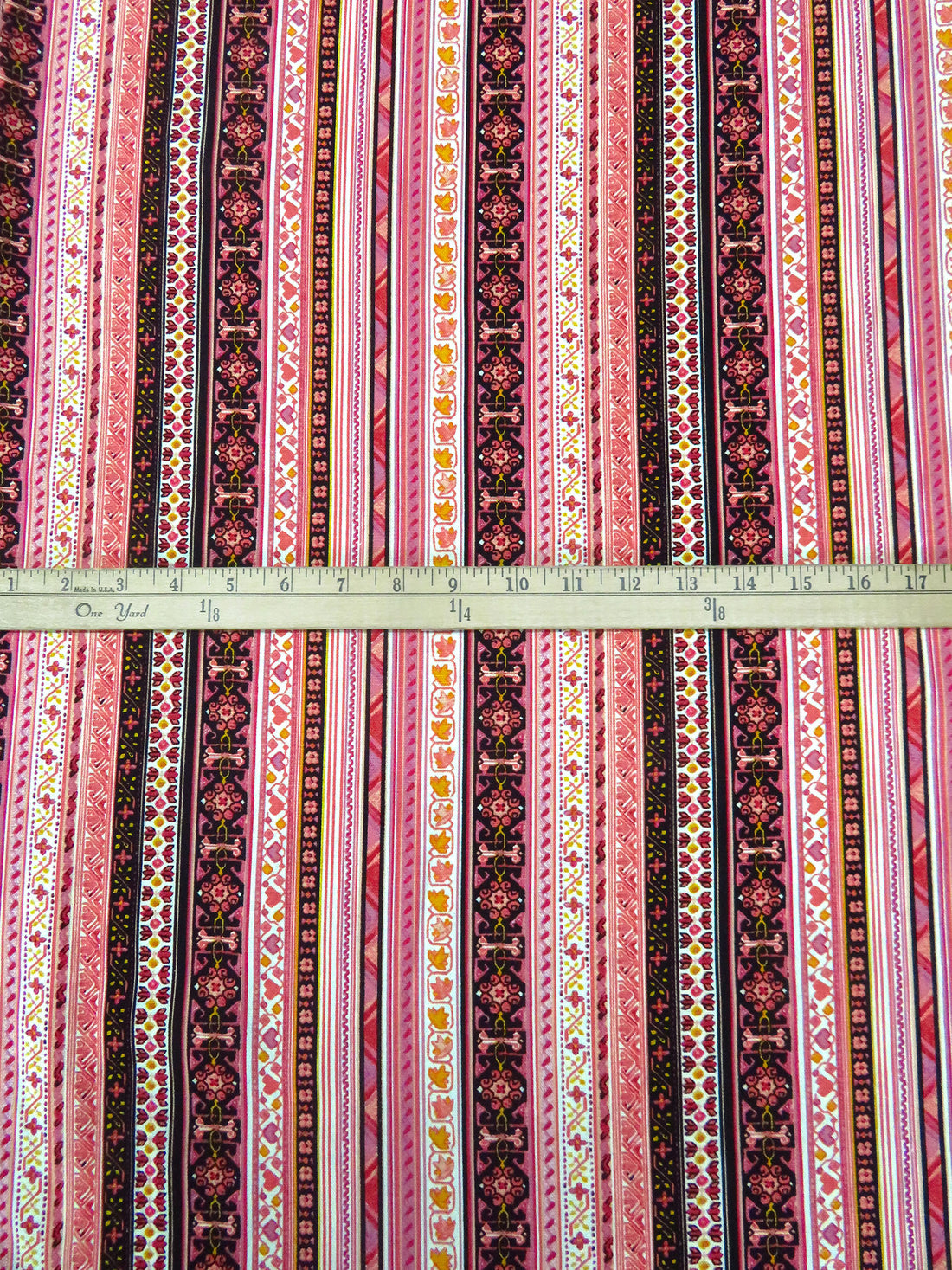 Dark Dusty Rose/Black/Dark Goldenrod/Multi Rayon/Linen Various Ornate Vertical Stripe Print Shirt Weight Woven 54W