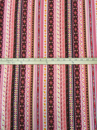 Dark Dusty Rose/Black/Dark Goldenrod/Multi Rayon/Linen Various Ornate Vertical Stripe Print Shirt Weight Woven 54W
