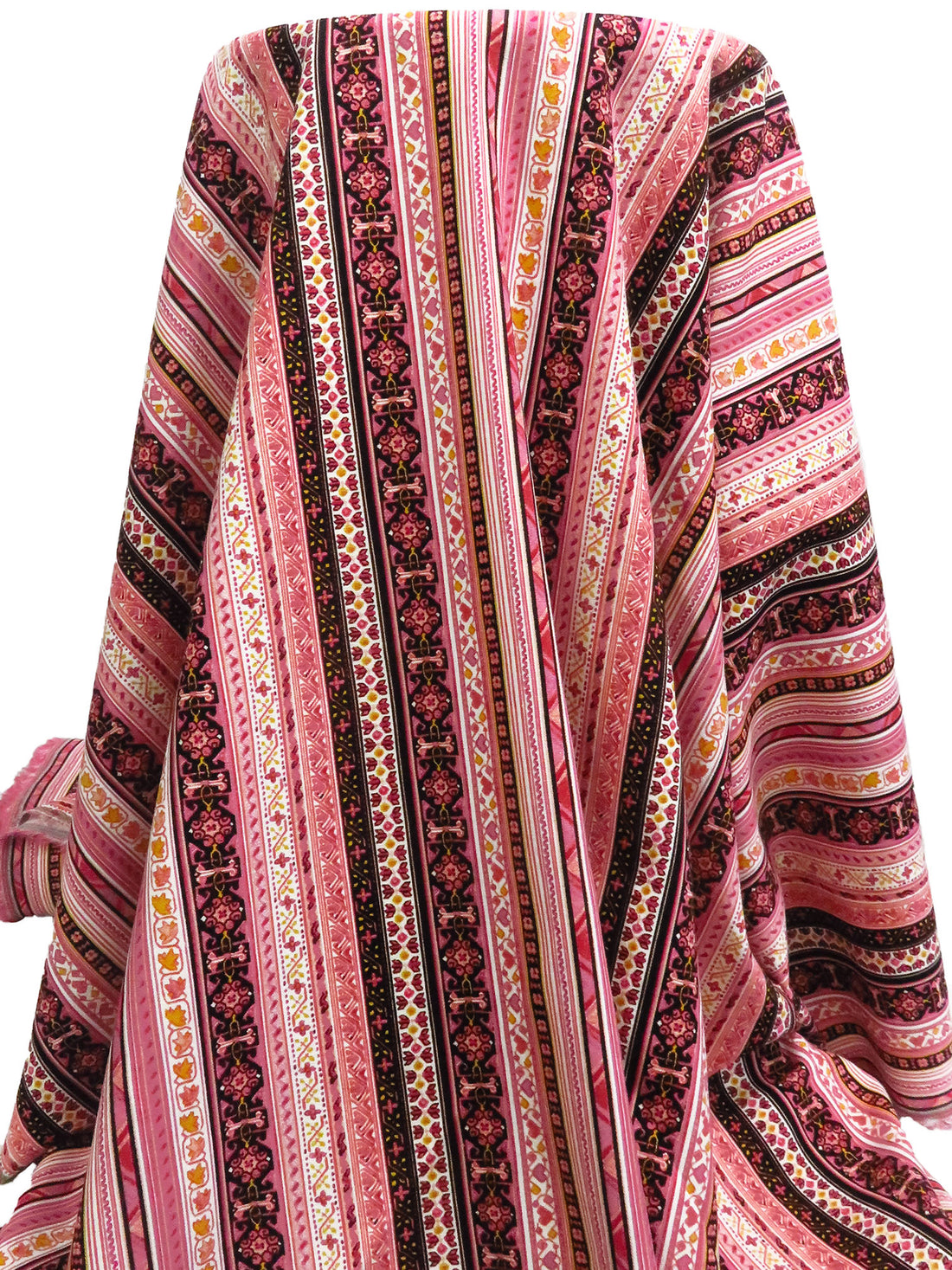 Dark Dusty Rose/Black/Dark Goldenrod/Multi Rayon/Linen Various Ornate Vertical Stripe Print Shirt Weight Woven 54W