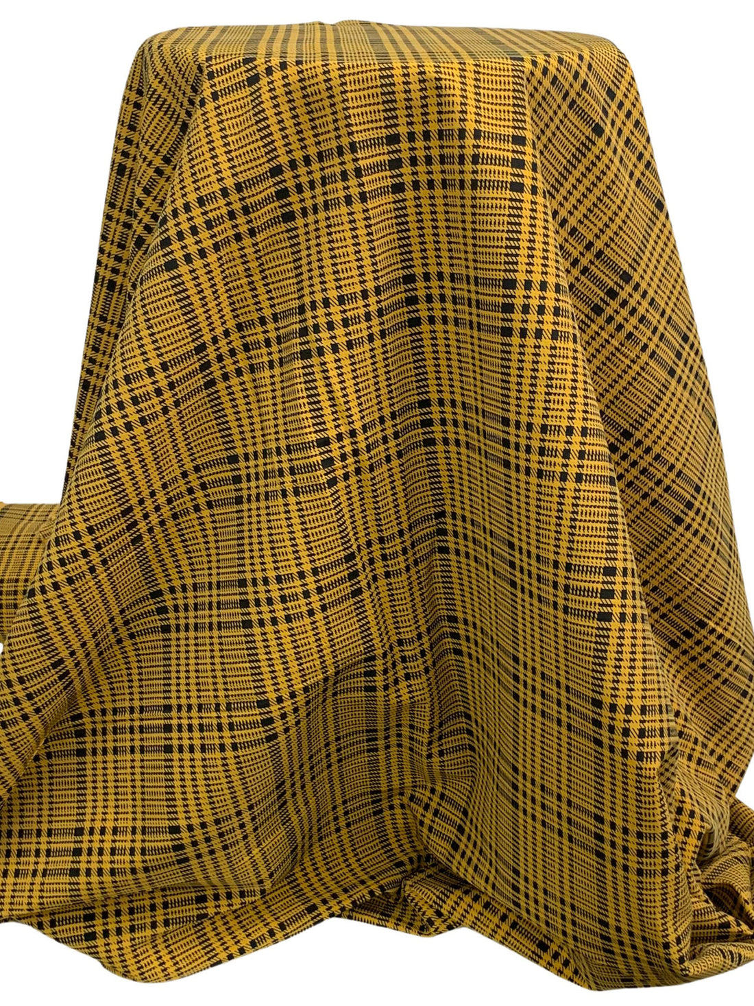 Goldenrod/Black Rayon/Nylon/Lycra Plaid Stretch Bengaline Suiting 58W