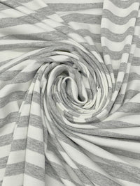 Heathered Gray/White Rayon/Lycra Horizontal Stripe Jersey Knit 58W