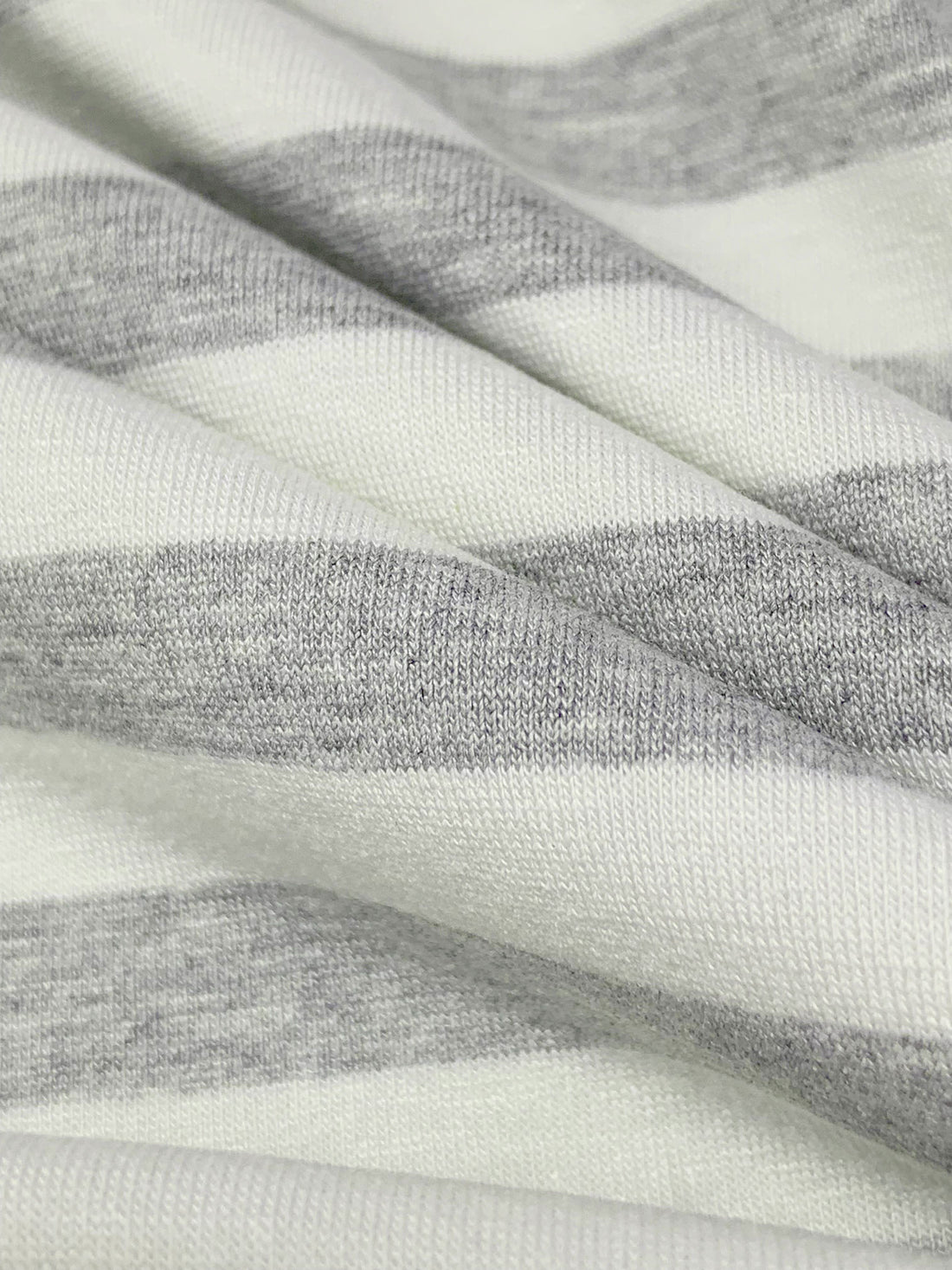 Heathered Gray/White Rayon/Lycra Horizontal Stripe Jersey Knit 58W