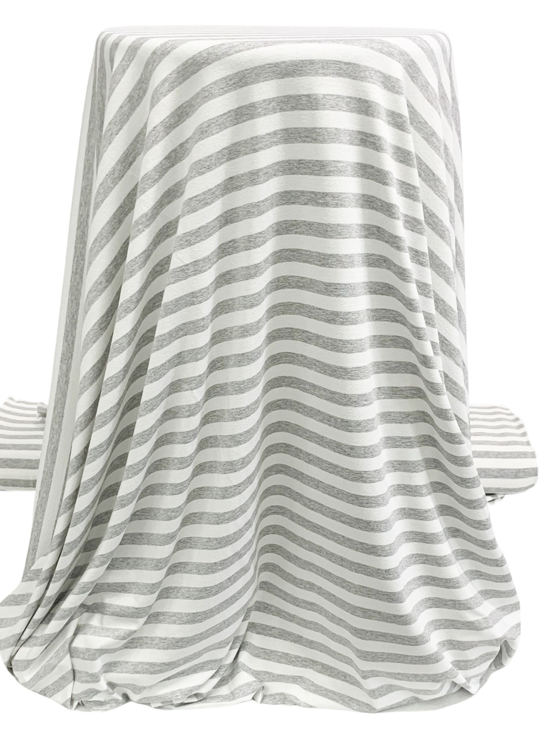 Heathered Gray/White Rayon/Lycra Horizontal Stripe Jersey Knit 58W