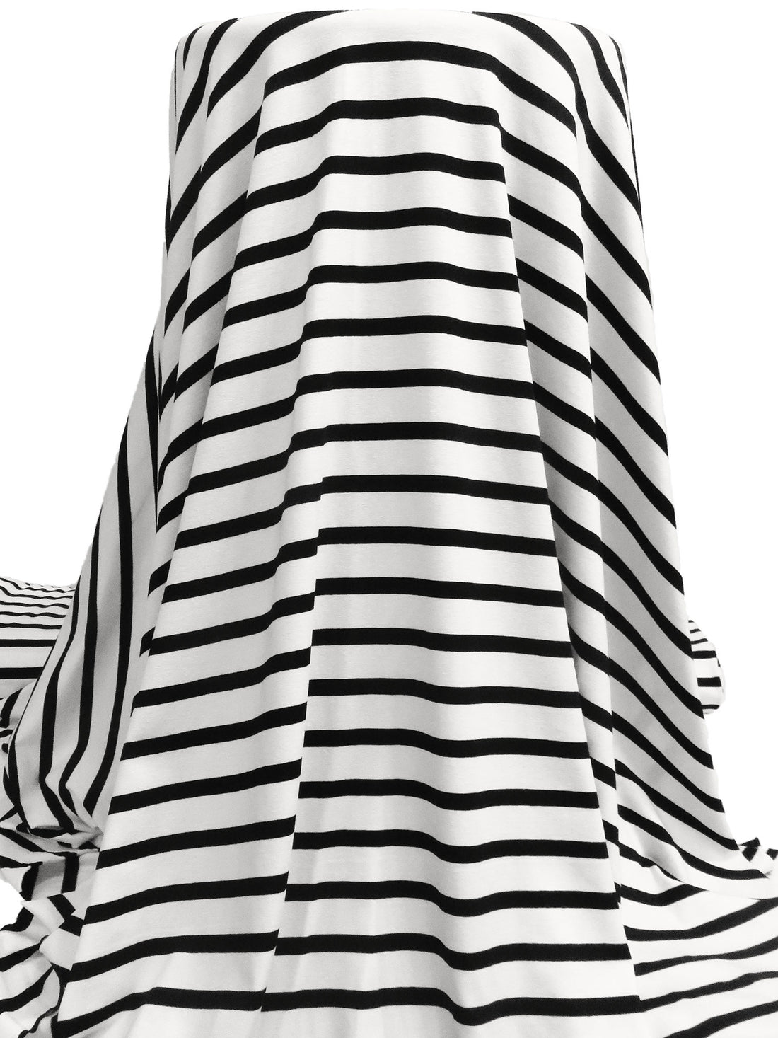 Warm White/Black Rayon/Lycra Horizontal Stripe Weave Jersey Knit 63W