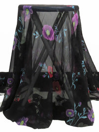 Black/Violet/Muted Cerulean/Multi 100% Silk Floral Print Chiffon - NY Designer - 52W