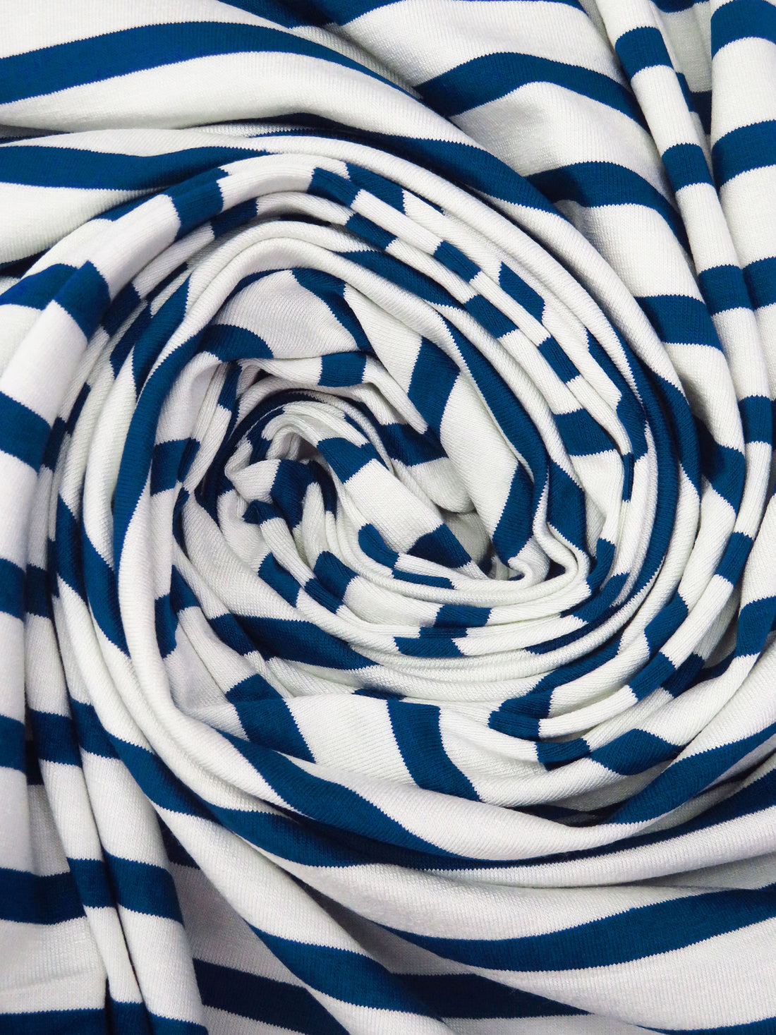 White/Dark Imperial Blue Rayon/Lycra Horizontal Stripe Weave Jersey Knit 60W