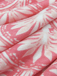 Bright Flamingo Pink/White/Blush Rayon/Lycra Floral Scales Print Jersey Knit - NY Designer - 60W