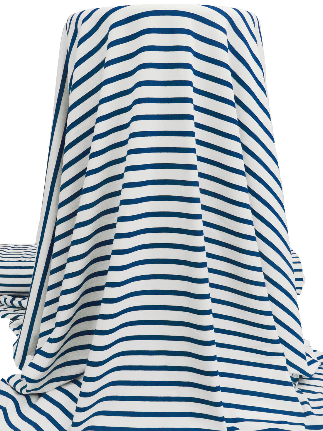 White/Dark Imperial Blue Rayon/Lycra Horizontal Stripe Weave Jersey Knit 60W