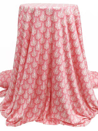 Bright Flamingo Pink/White/Blush Rayon/Lycra Floral Scales Print Jersey Knit - NY Designer - 60W