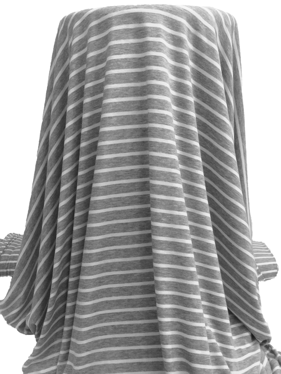 Gray Cloud/White Rayon/Lycra Horizontal Stripe Weave Jersey Knit 58W