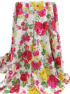 Eggshell/Petal Pink/Buttercup/Multi 100% Rayon Romantic Summer Floral Print Voile - LA Designer - 54W