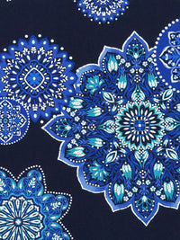 Navy/Pacific Green/White/Multi Polyester/Lycra Double Border Large Floral Medallion Puff Print ITY Knit 56W