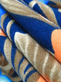 Orange/Navy/Electric Blue/Pale Chocolate Organic Cotton/Lycra Tropical Floral Print Jersey Knit - BedHead - 60W