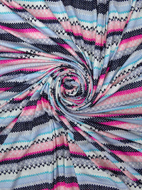 Hot Pink/Off-White/Navy/Multi Polyester/Lycra Horizontal Knitted Stripe Print Double Brushed Knit 62W