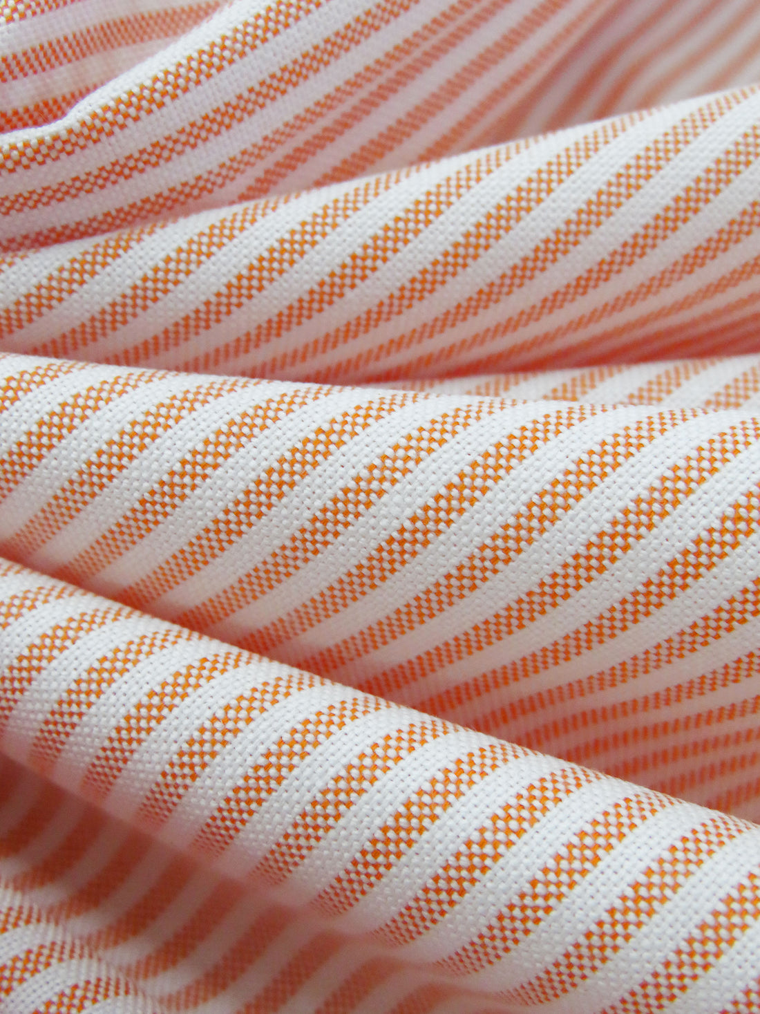 Orange/White Cotton/Polyester Blend Oxford Vertical Stripe Weave Shirting 60W