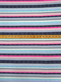 Hot Pink/Off-White/Navy/Multi Polyester/Lycra Horizontal Knitted Stripe Print Double Brushed Knit 62W